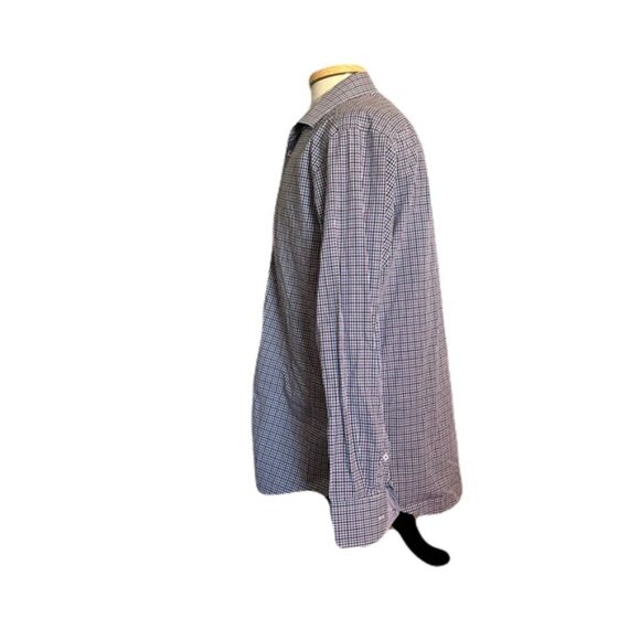 Bugatchi 16.5 34/35 White Black Blue Check Dress Shirt - Picture 4 of 5